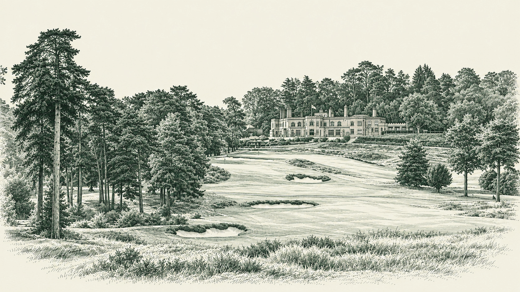 Illustration of St George’s Hill golf course and clubhouse